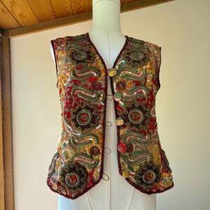 Vintage 100% Silk Fully Beaded Sequin Floral Vest